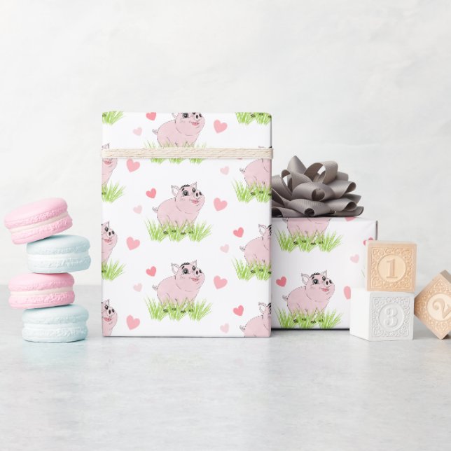 Söt rosa gris för Alla hjärtans dag Presentpapper (Baby Shower)
