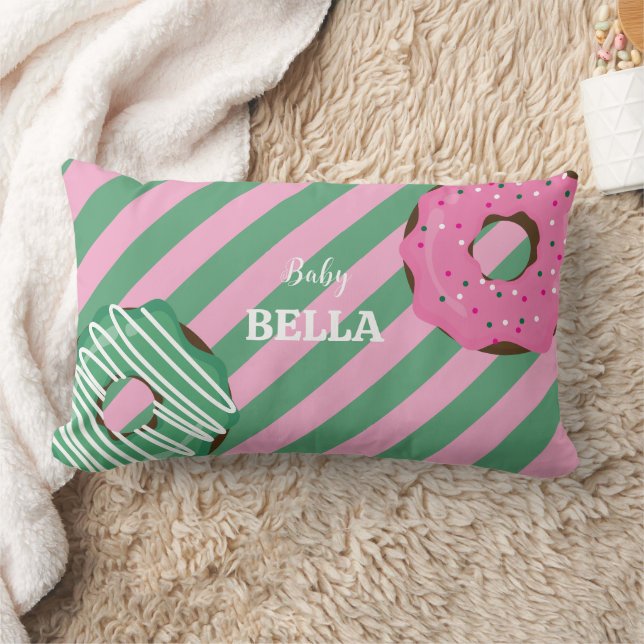 Söt rosa & grön Donut Baby Kudd Lumbarkudde (Filt)