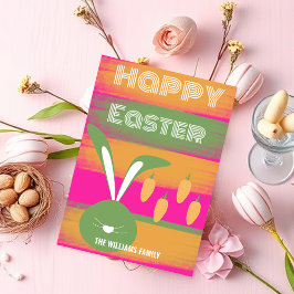 Söt Rosa Grön Glad Påskhare Och Morötter Julkort