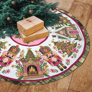 Söt rosa grön nötknäppare jultryck julgransmatta borstad polyester