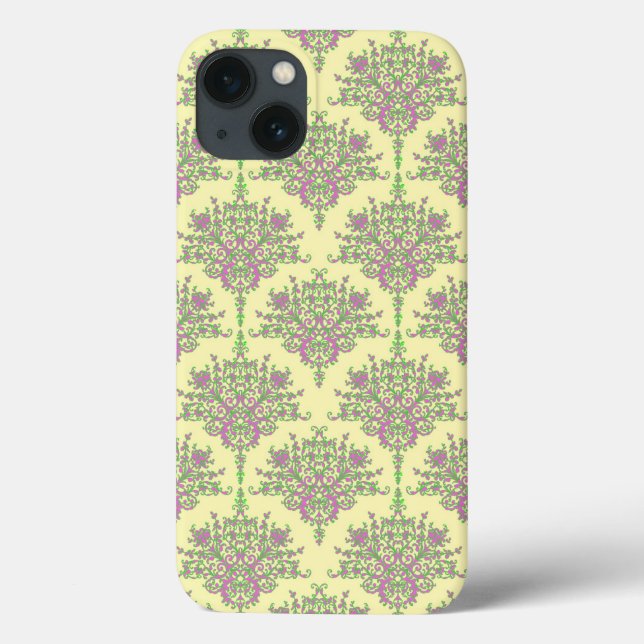 Söt Rosa Grön och Blekgul Damask (Baksida)