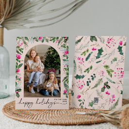 Söt rosa grönska Botanisk Båge 1 Foto Julkort