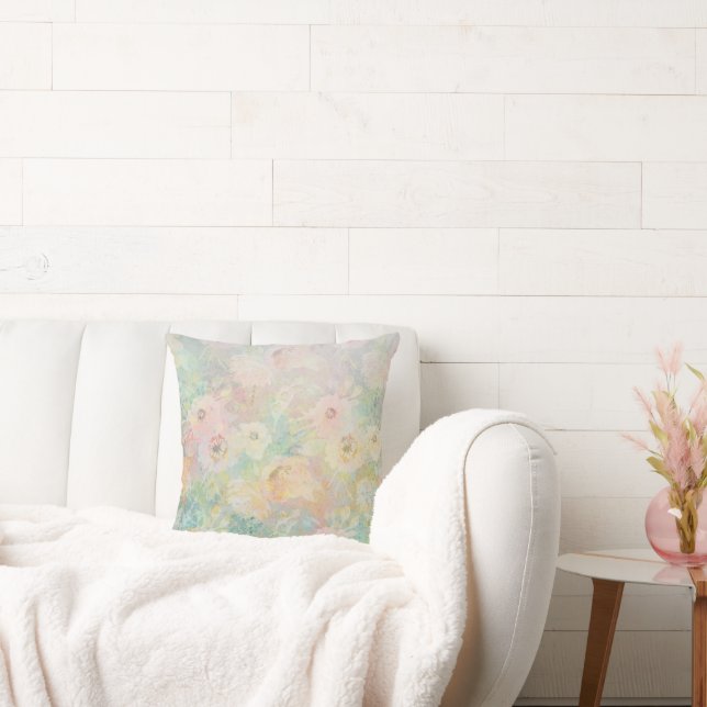 Söt Rosa Grönt Abstrakt Blommigt Vattenfärg   Kudde (Soffa)