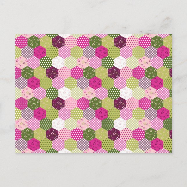 Söt Rosa Grönt Mulberry Patchwork Quilt Design Vykort (Framsida)