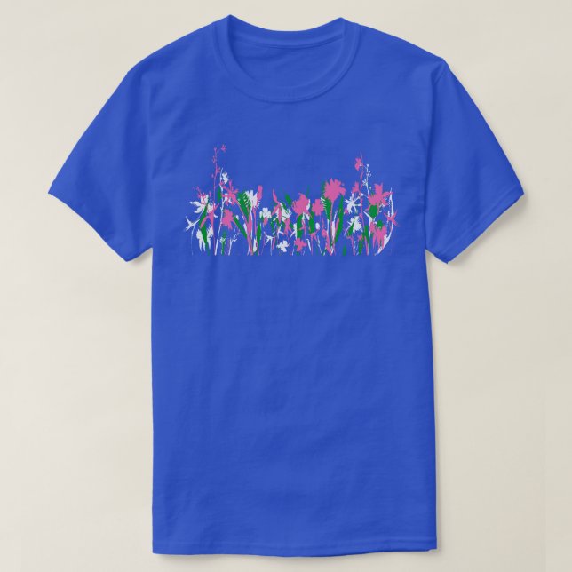 Söt Rosa Grönt och vit trädgårdsblommor T Shirt (Design framsida)
