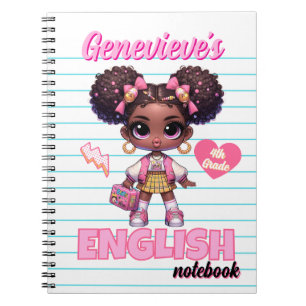 Söt Rosa & Gul Afro Puff Skol Flicka Chic Inte Anteckningsbok