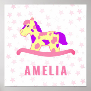 Söt Rosa Gul Gunghäst Stjärna Barn Namn Poster