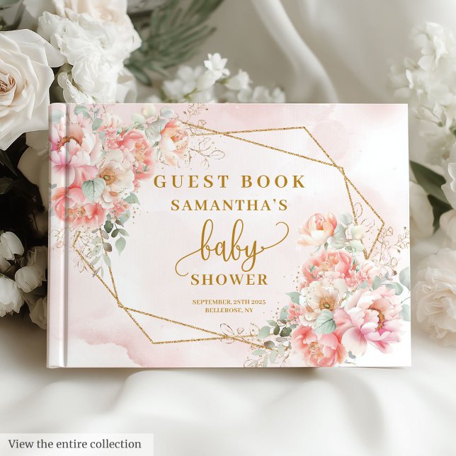 Söt  rosa guld babyduschgäst bok (Pretty blush pink gold baby shower guest book)