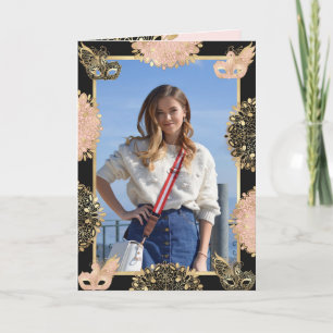 Söt Rosa Guld Black Masqueramasken Sweet 16 Inbjudan