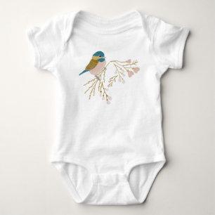 Söt rosa guld chickadee fågel blomstermotiv med hj t shirt