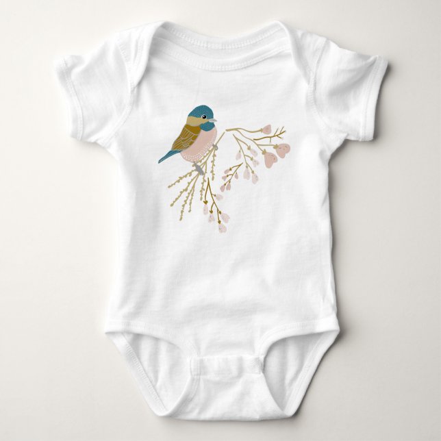 Söt rosa guld chickadee-fågel med blommande hjärta t shirt (Framsida)