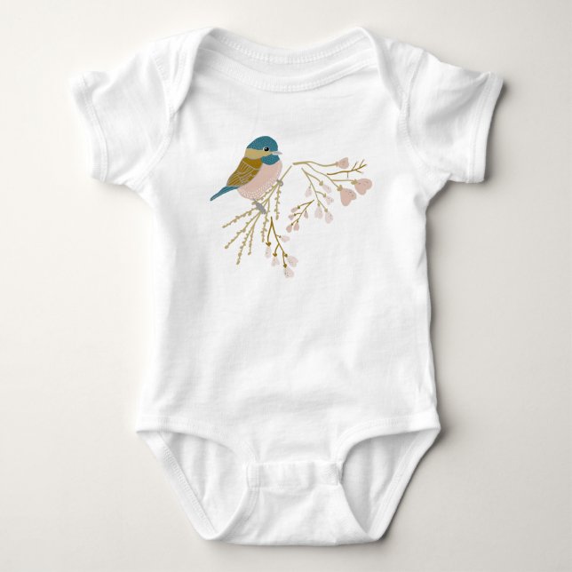 Söt rosa guld chickadje fågel blommig hjärtan t shirt (Framsida)