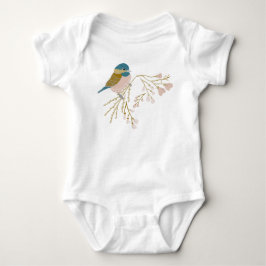 Söt rosa guld chickadje fågel blommiga hjärtan t shirt