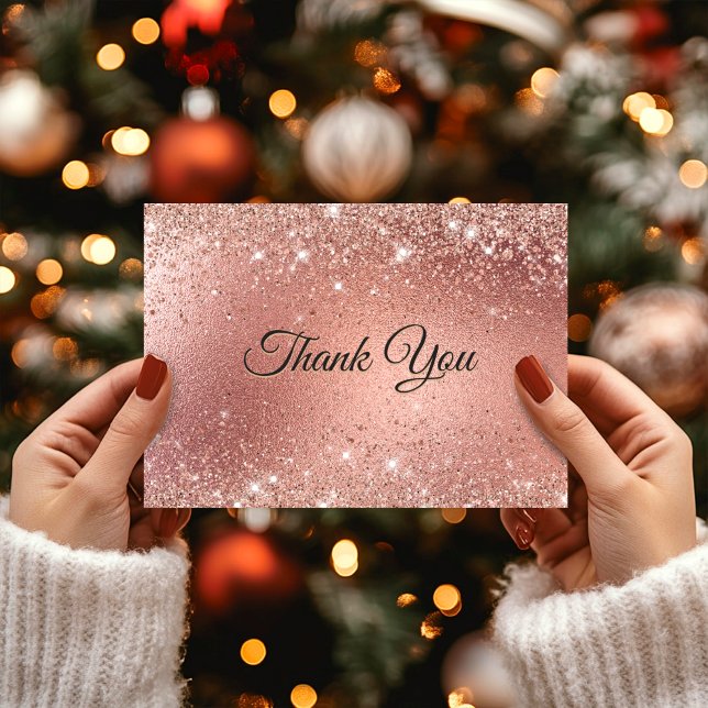 Söt rosa guld färgad falsk glitter tack kort (Skapare uppladdad)