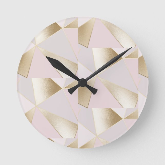 Söt Rosa Guld Geometric Rund Klocka (Framsida)