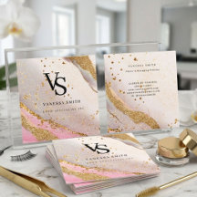 Söt Rosa Guld Glitter Marmor Agat Monogram