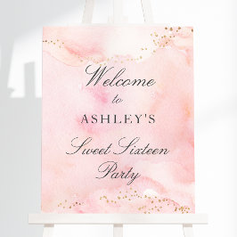 Söt Rosa Guld Glitter Sweet 16 Välkomstskylt Poster