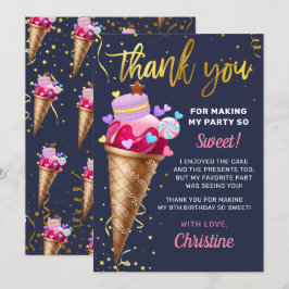 Söt Rosa Guld Ice Cream Birthday Navy Blue Tack Kort