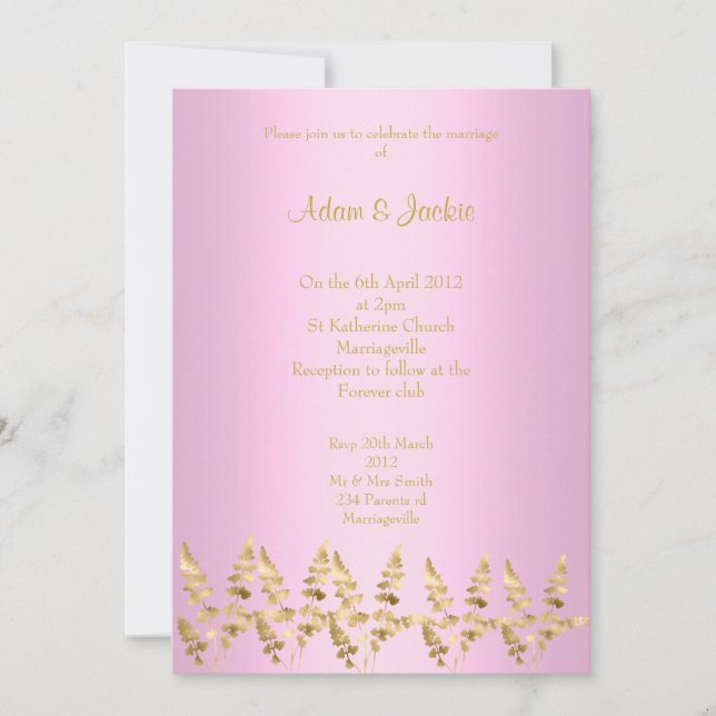 Söt rosa guld löv ELEGANT CLASSY BRÖLLOP Inbjudningar (Framsida)