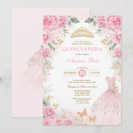 Söt Rosa Guld Ro Princess Dress Quinceañera Inbjudningar