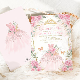Söt Rosa Guld Ro Princess Dress Quinceañera Inbjudningar