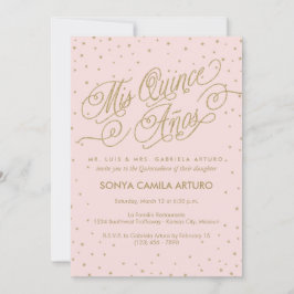 Söt Rosa & Guld Stars Quinceañera 15:e födelsedage Inbjudningar