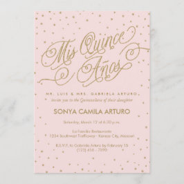 Söt Rosa & Guld Stars Quinceañera 15:e födelsedage Inbjudningar