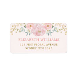 Söt Rosa Guld Vattenfärgsblomma Blommans Returadre Adressetikett