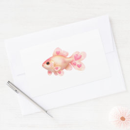 Söt rosa guldfisk med hjärtan Kawaii dekal Rektangulärt Klistermärke