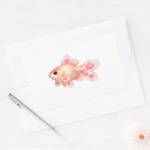 Söt rosa guldfisk med hjärtan Kawaii dekal Rektangulärt Klistermärke