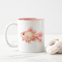 Söt rosa guldfisk med hjärtan Kawaii Tvåton Två-Tonad Mugg
