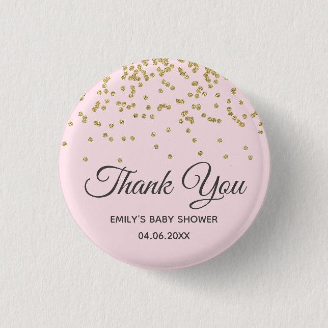 Söt rosa guldglitter Tack Baby Shower Knapp (Framsida)