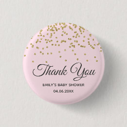 Söt rosa guldglitter Tack Baby Shower Knapp