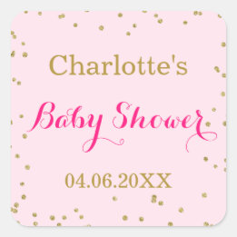 Söt rosa guldglitterkonfetti baby shower fyrkantigt klistermärke
