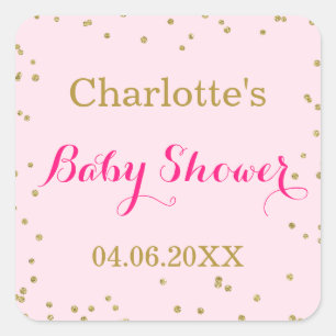 Söt rosa guldglitterkonfetti baby shower fyrkantigt klistermärke