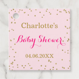 Söt rosa guldglitterkonfetti baby shower gåvor etiketter
