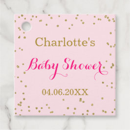 Söt rosa guldglitterkonfetti baby shower gåvor etiketter