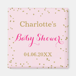 Söt rosa guldglitterkonfetti baby shower magnet