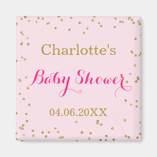 Söt rosa guldglitterkonfetti baby shower magnet