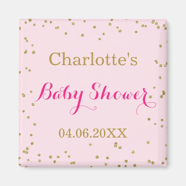Söt rosa guldglitterkonfetti baby shower magnet (Framsidan)
