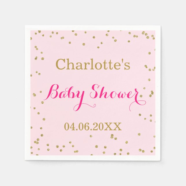 Söt rosa guldglitterkonfetti baby shower pappersservett (Framsidan)