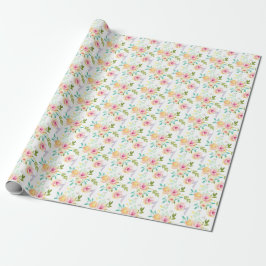 Söt Rosa Gult Blommigt Vattenfärg Presentpapper