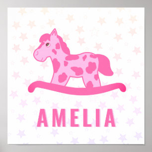Söt Rosa Gunghäst Stjärna Barn Namn Poster