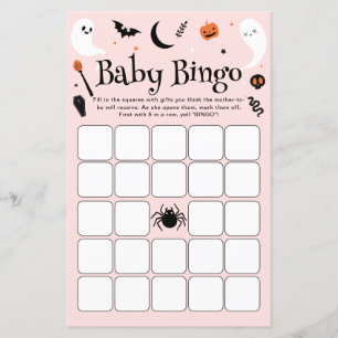 Söt Rosa Halloween Baby Shower Baby Bingo Spel