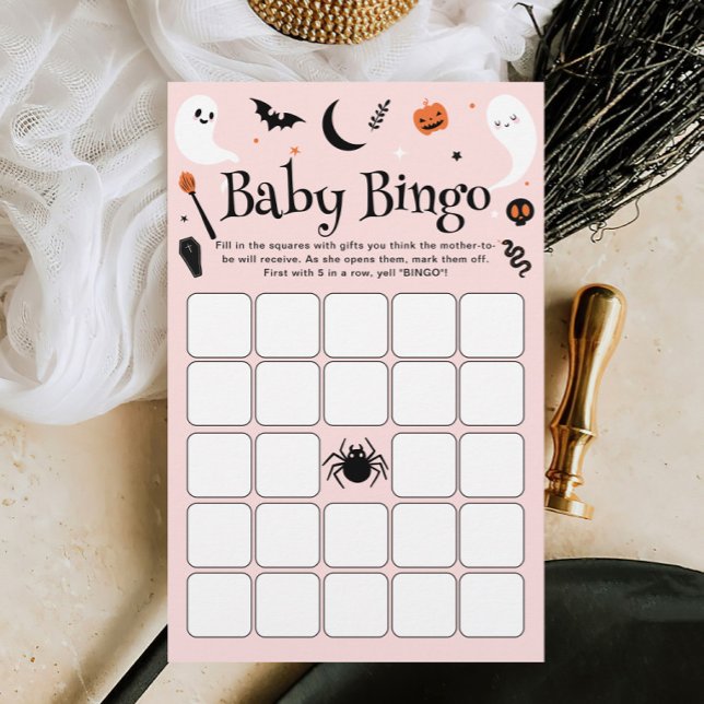 Söt Rosa Halloween Baby Shower Baby Bingo Spel (Skapare uppladdad)