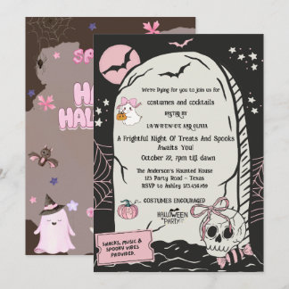 Söt rosa Halloween-festinvitation Inbjudningar