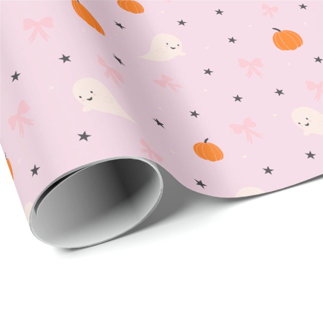 Söt rosa Halloween-spök-mönstrad presentpapper (Rullad Hörn)