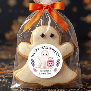 Söt rosa Halloween Spöke, pumpa & fladdermöss Runt Klistermärke