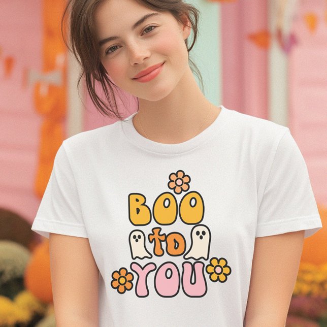 Söt rosa halloween t shirt (A cheerful Halloween tee with a playful retro vibe)