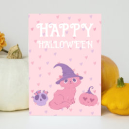 Söt rosa Halloweenfest  Julkort